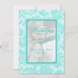 Damask teal elegant wedding invitation
