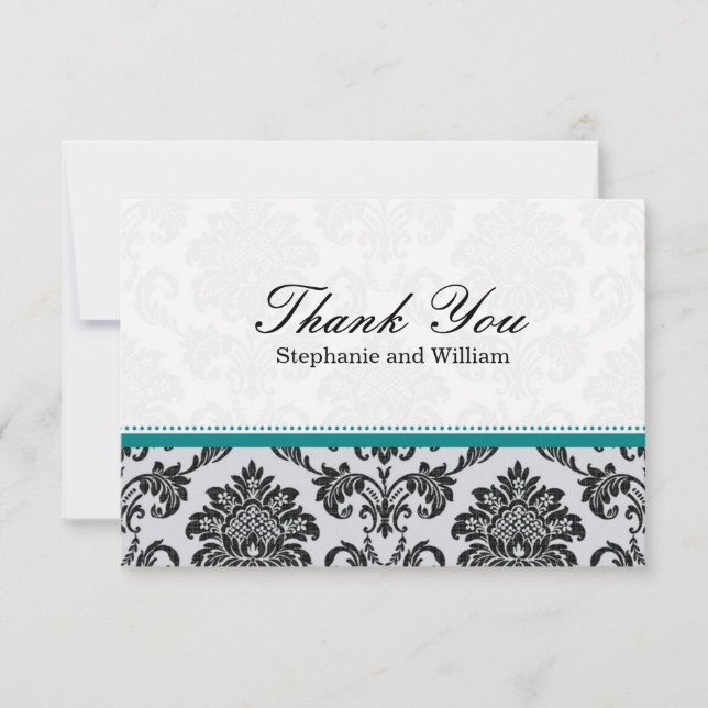 Damask Teal Wedding Thank You Card (Front)