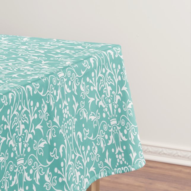 Damask Teal & White Tablecloth (In Situ)