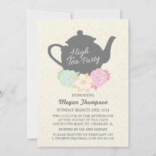 Damask  Teapot High Tea Invitation