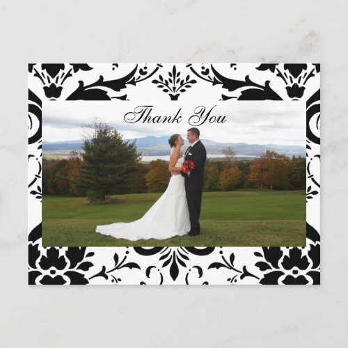 Damask Thank You Wedding Photo Post Card