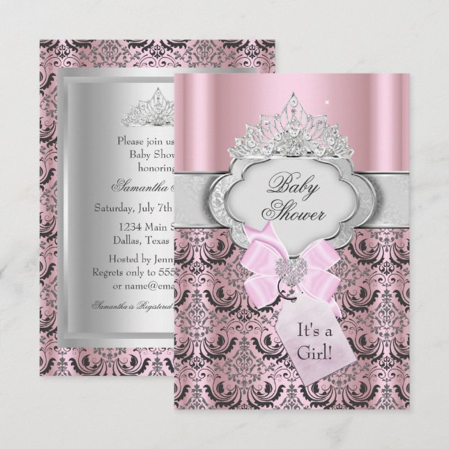 Damask & Tiara Princess Baby Shower Invitation (Front/Back)