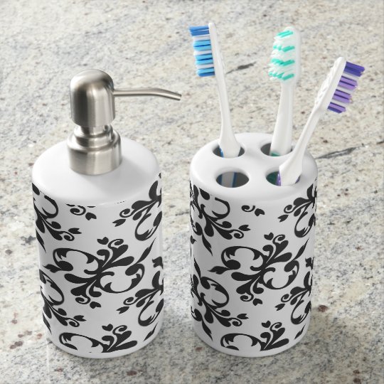 Damask Toothbrush Holder and Soap Dispenser Set