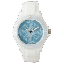 Damask Tropical Blossoms on Marine Blue