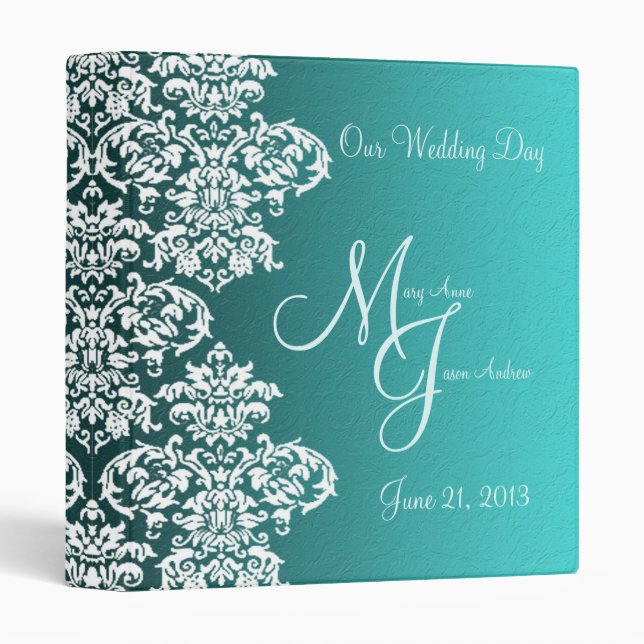 Damask Turquoise Wedding Binder (Front/Spine)