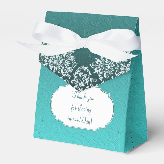 Damask Turquoise Wedding Favor Box (Front Side)