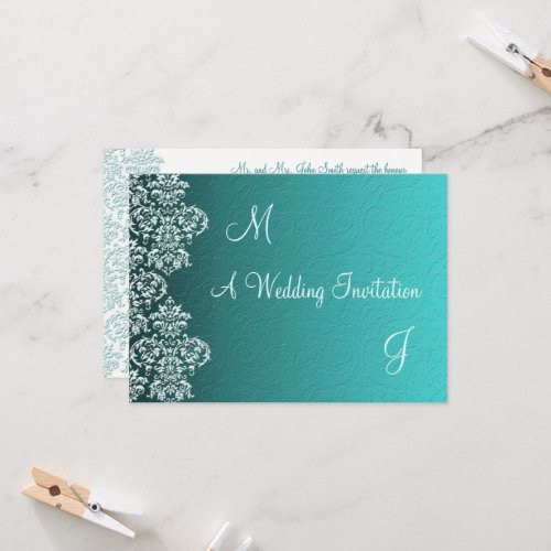Damask Turquoise Wedding Invitation