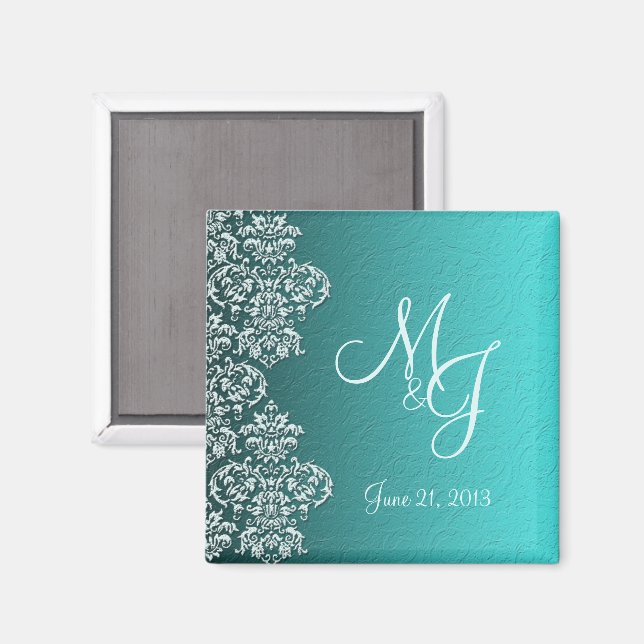 Damask Turquoise Wedding Magnet (Front/Back)