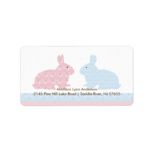 Damask Twin Bunny Rabbits Return Address Label