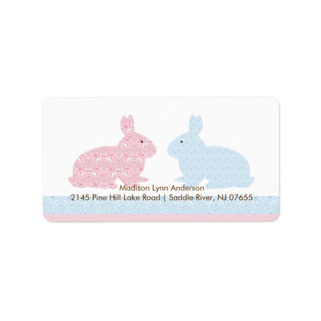 Damask Twin Bunny Rabbits Return Address Label (Front)
