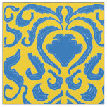 Damask Ukraine Energizing Yellow Freedom Blue Fabric