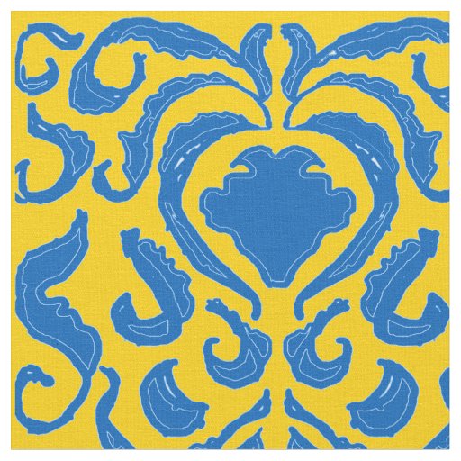 Damask Ukraine Energizing Yellow Freedom Blue Fabric