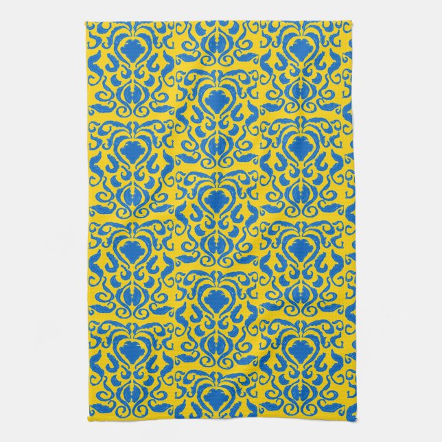 Damask Ukraine Energizing Yellow Freedom Blue Kitchen Towel (Vertical)