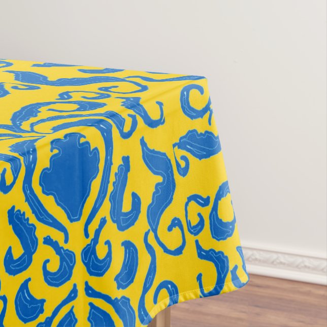 Damask Ukraine Energizing Yellow Freedom Blue Tablecloth (In Situ)