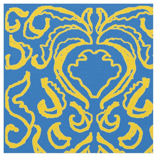 Damask Ukraine Freedom Blue Energizing Yellow Fabric