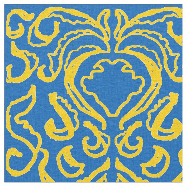 Damask Ukraine Freedom Blue Energizing Yellow Fabric (Close Up)