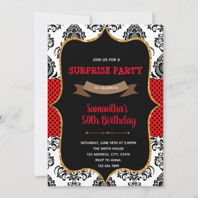 Damask valentine birthday invite (Front)