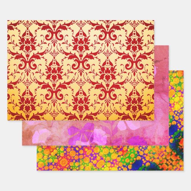 Damask velvet, dreamy purple leaves, and sparkly wrapping paper sheets (Set)