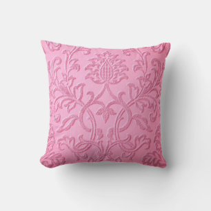 damask velvet pink girly victorian pattern textile throw pillow
