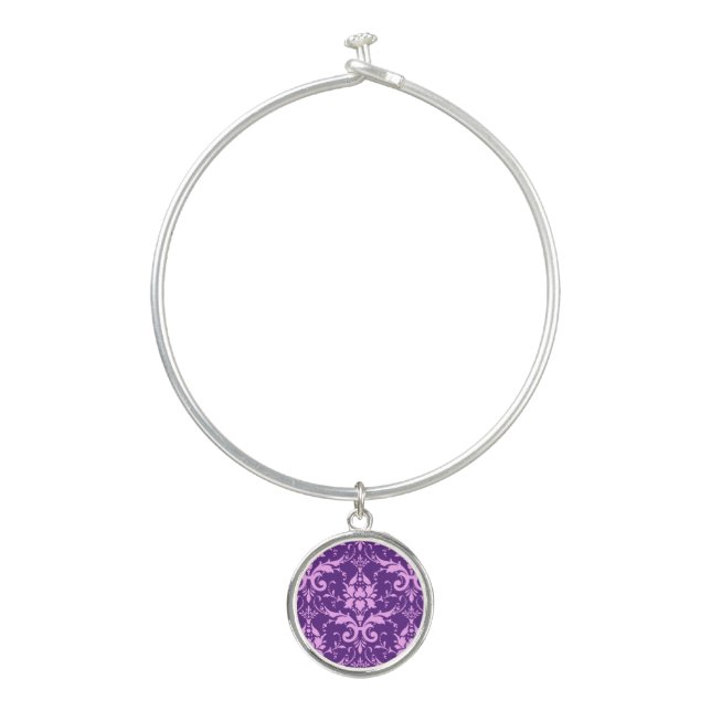 Damask Victorian Vintage Lavender & Purple Bangle Bracelet (Front)