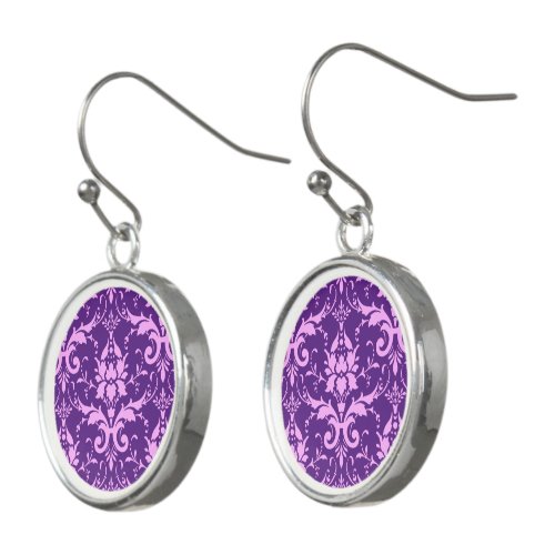 Damask Victorian Vintage Lavender  Purple Drop Earrings