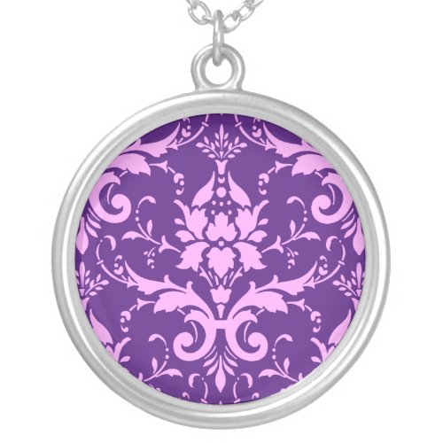 Damask Victorian Vintage Lavender  Purple Silver Plated Necklace