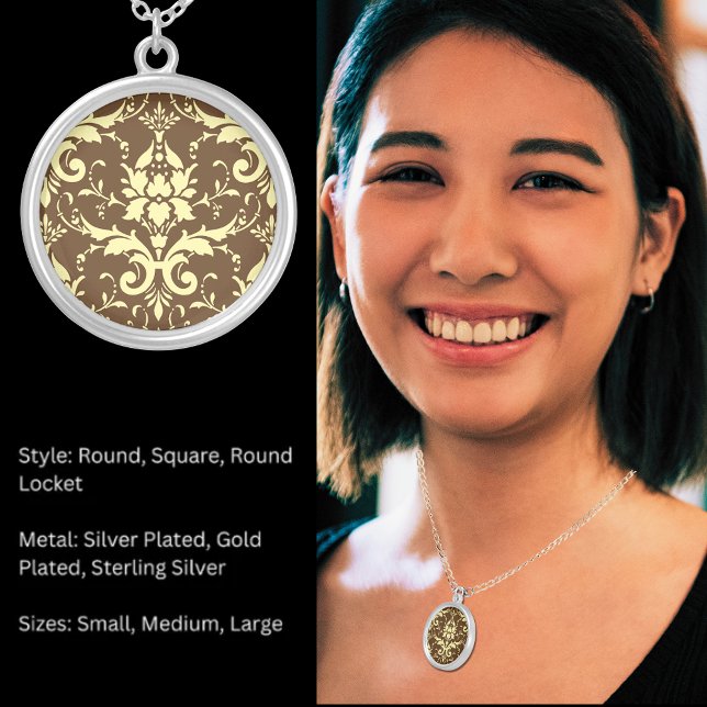 Damask Victorian Vintage Yellow & Brown Silver Plated Necklace (Damask Victorian Vintage Yellow & Brown Silver Plated Necklace)