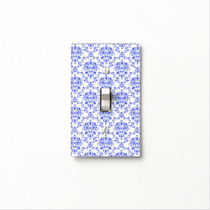 Damask vintage blue & white floral baroque pattern light switch cover