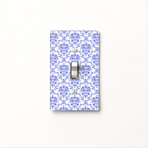 Damask vintage blue  white floral baroque pattern light switch cover