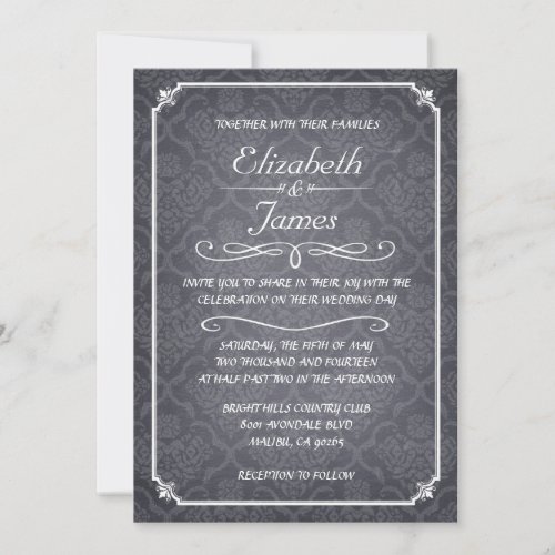Damask Vintage Chalkboard Wedding Invitations