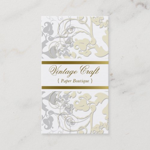 Damask Vintage Floral Flourish Chic Cream Elegant Business Card