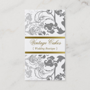 Damask Vintage Floral Flourish Chic Gray Elegant Business Card