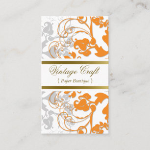 Damask Vintage Floral Flourish Chic Orange Elegant Business Card