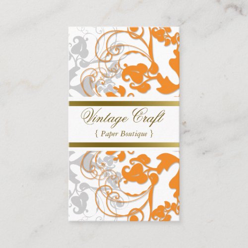 Damask Vintage Floral Flourish Chic Orange Elegant Business Card