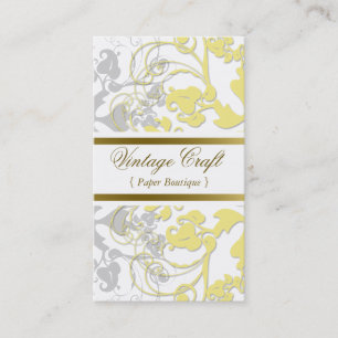 Damask Vintage Floral Flourish Chic Yellow Elegant Business Card