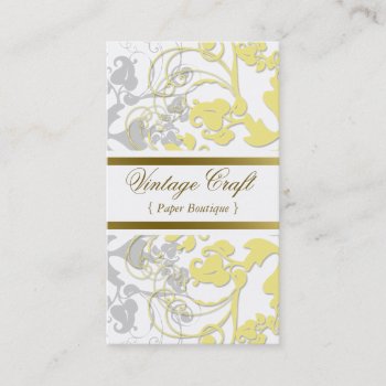 Damask Vintage Floral Flourish Chic Yellow Elegant Business Card by fatfatin_blue_knot at Zazzle