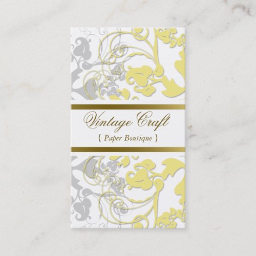 Damask Vintage Floral Flourish Chic Yellow Elegant Business Card