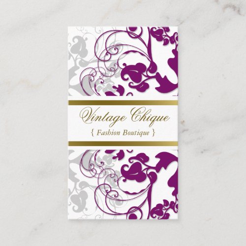 Damask Vintage Floral Flourish Purple Wine Elegant Business Card