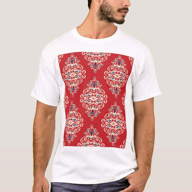 Damask Vintage: Flourish Seamless Pattern. T-Shirt (Front)