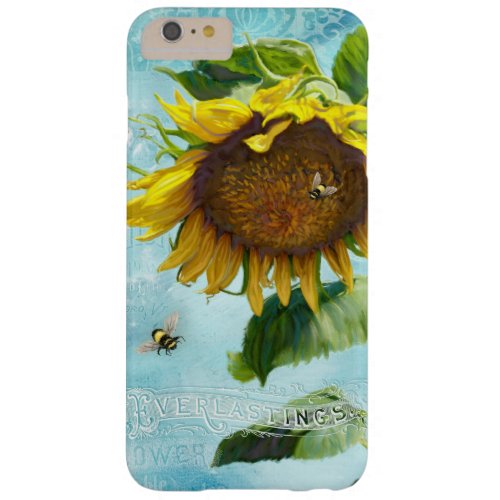 Damask Vintage Sunflower w Bumble Bees Floral Art Barely There iPhone 6 Plus Case