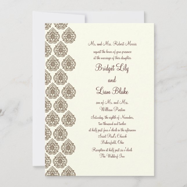 Damask Vintage Wedding Invitation (brown) (Front)