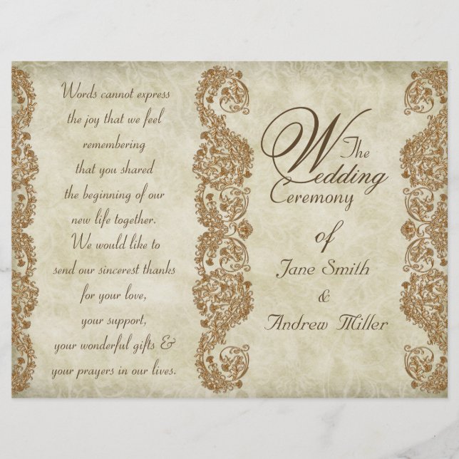 Damask vintage Wedding Program Custom Flyer (Front)