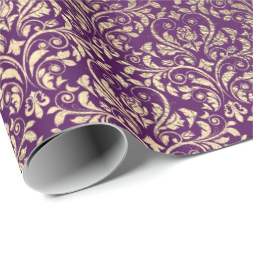 Damask Violet Purple Grape Plum Gold Royal Wrapping Paper