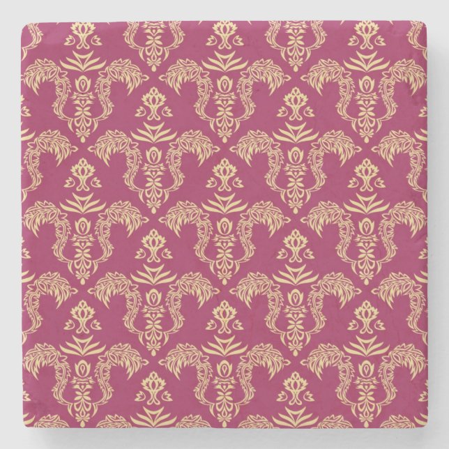 Damask wallpaper 4 stone coaster (Front)