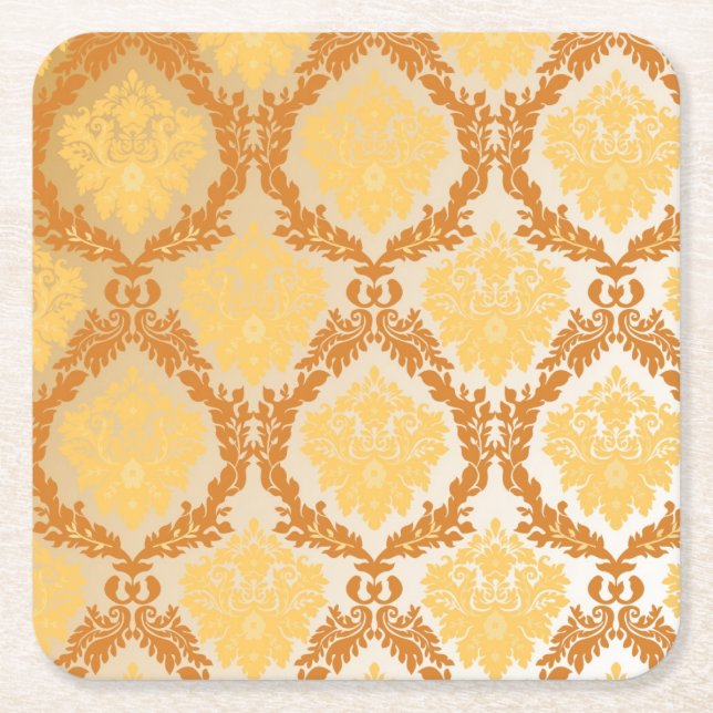 Damask wallpaper 5 square paper coaster (Front)