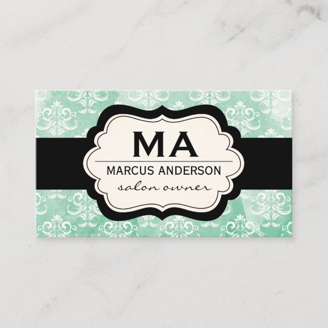 Damask / Water Color (green) Business Card (Front)