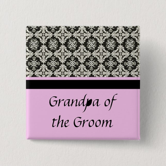damask wedding button. for  grandpa pinback button (Front)