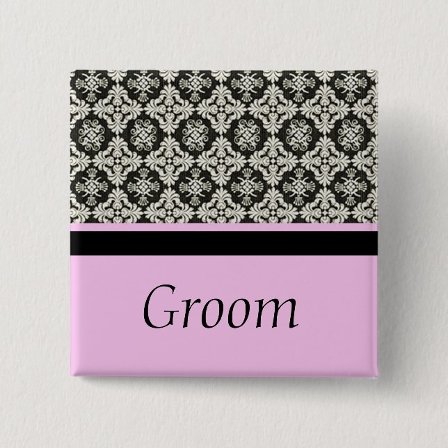damask wedding button for groom (Front)