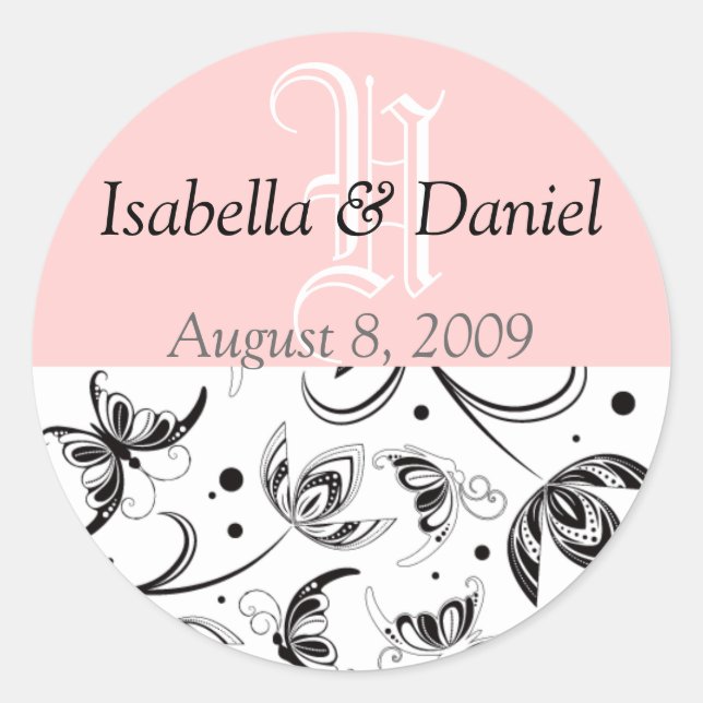 Damask Wedding Favor Gift Lables Classic Round Sticker (Front)