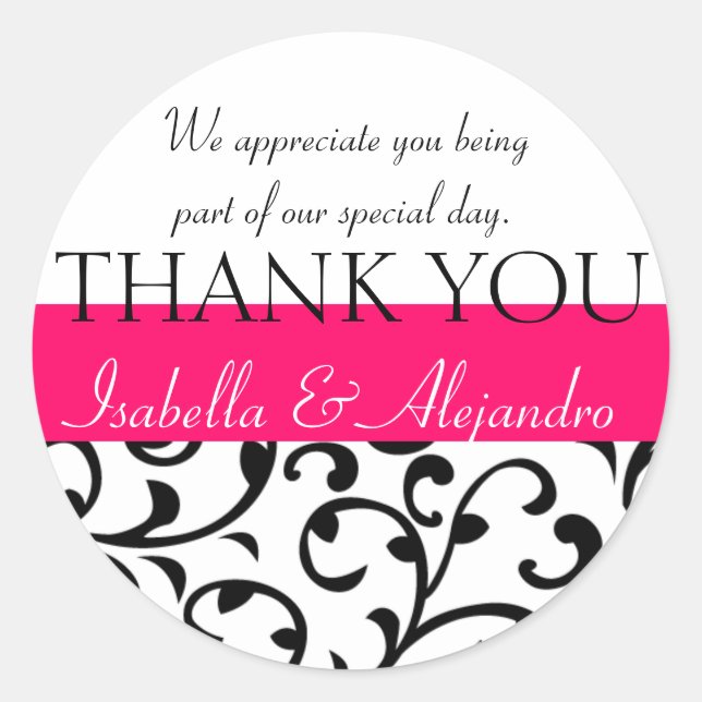 Damask Wedding Favor Stickers Thank You Message (Front)
